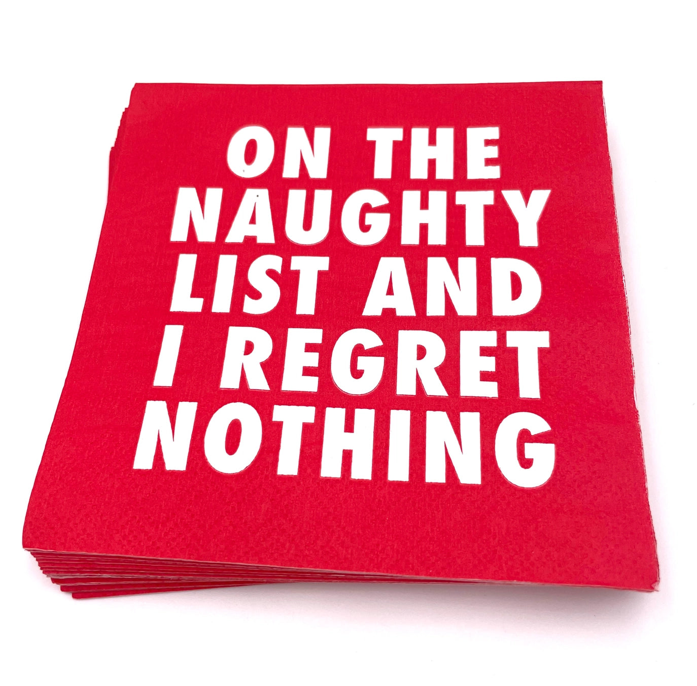 Get into the holiday spirit with our “On The Naughty List And I Regret Nothing” Cocktail Napkins! 🎉✨ This set of 20, 3-ply paper napkins is perfect for adding a festive touch to any gathering. Soft and absorbent, they make cleaning up spills a breeze, ensuring your holiday parties stay fun and stress-free.&nbsp;

With a playful design, these napkins also make great hostess gifts. Cheers to holiday fun! 🥂