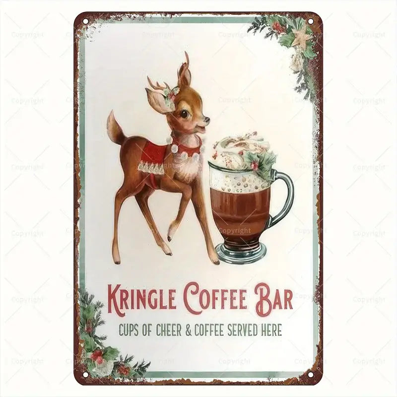 Transform your space with our Kringle Coffee Bar Tin Sign! ☕🎄

Featuring retro deer and coffee art, this wall decor piece adds a festive touch to any café, kitchen, or home. Perfect as a gift for coffee enthusiasts, this sign captures the cozy spirit of the holidays while celebrating the warmth of a good cup 🦌