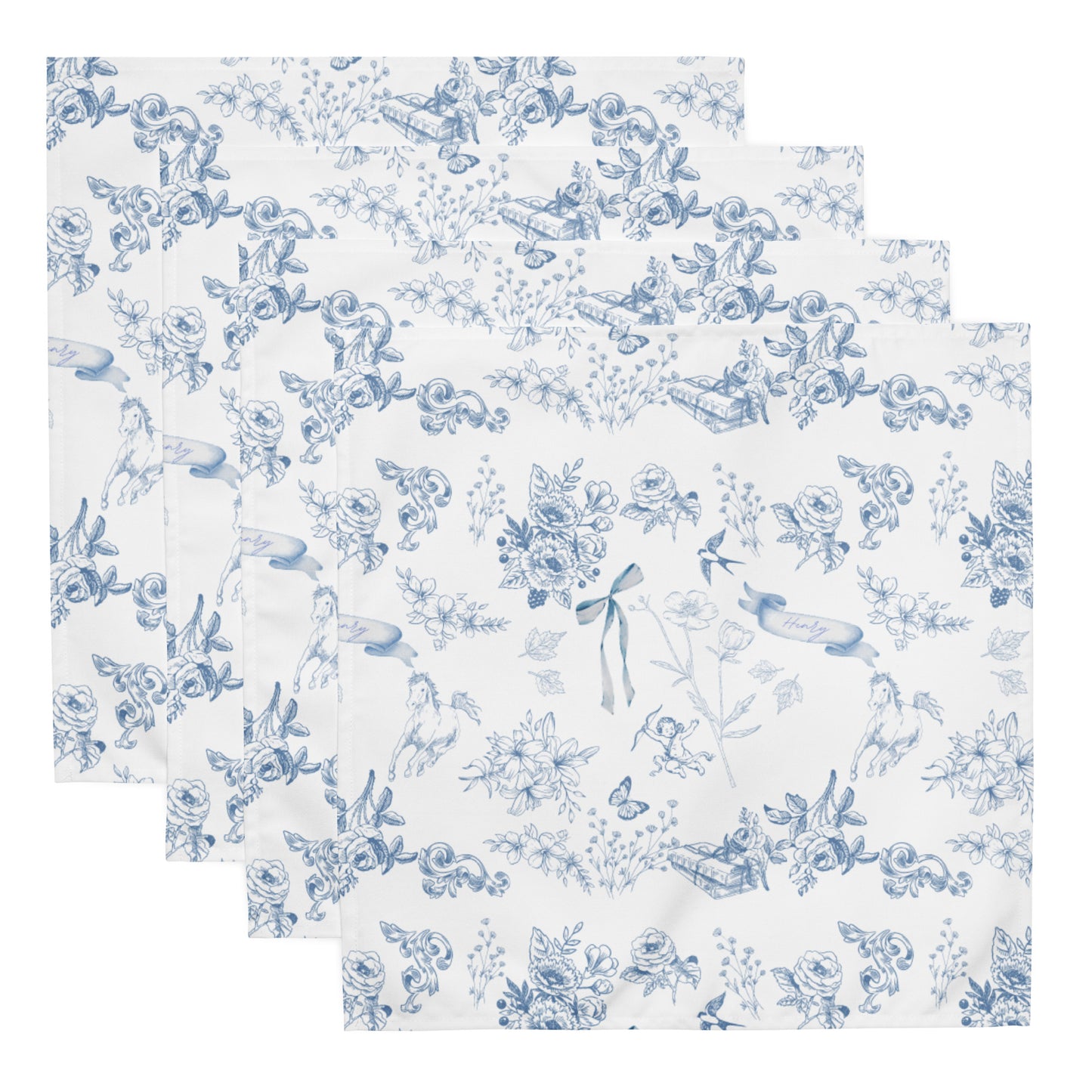 blue toile cloth napkin set