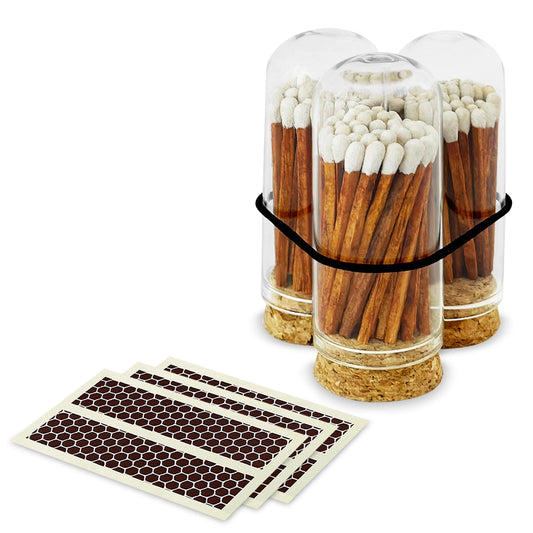 Meet our adorable, premium 2” safety matches + mini cloche! ✨ These matches are the perfect décor addition to any space and make for a great hosting gift and stocking stuffer. Each mini cloche jar includes 2” white colour-tipped matches and striker stickers along the side for easy lighting 🔥
Perfect for candle lovers, party favors, or enhancing ambiance, these matches are both functional and stylish. 🕯️🎁
Key Features
- Made in the USA 🇺🇸
- Recyclable packaging ♻️
