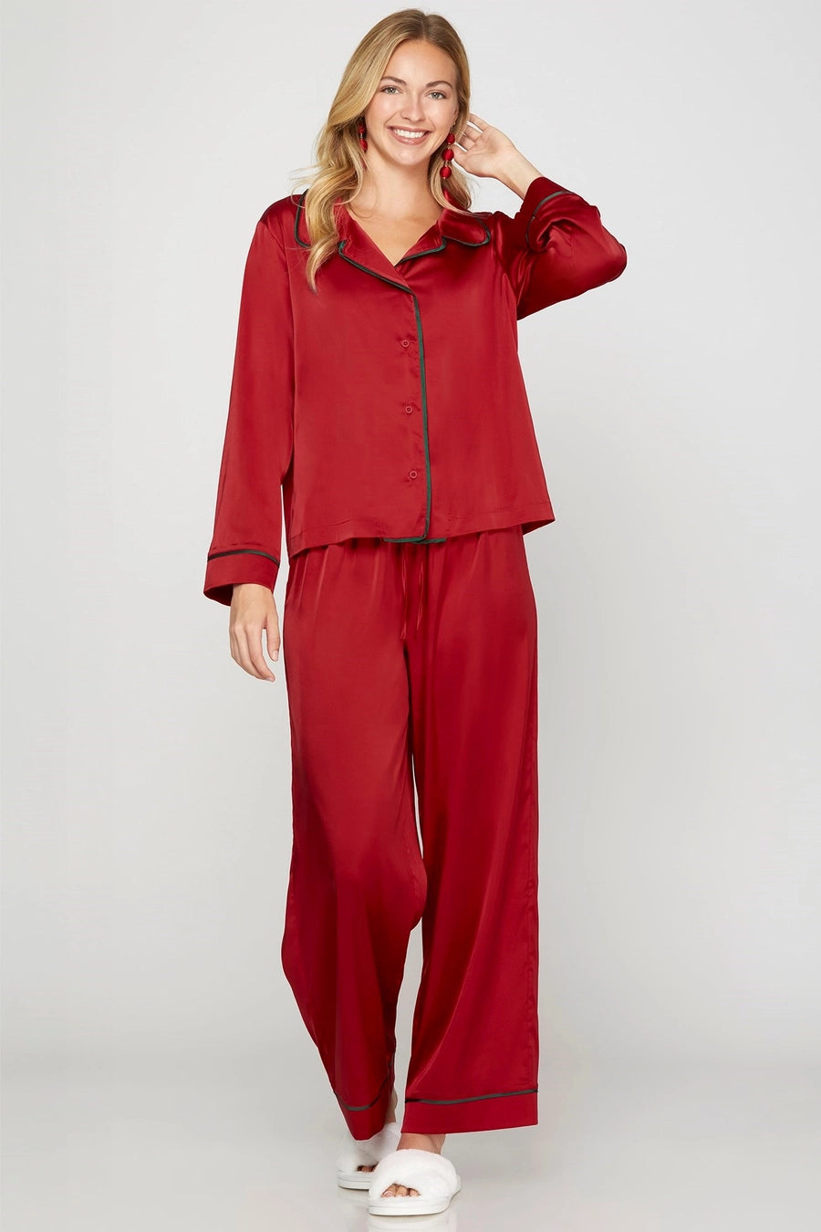 Cherry Red Silk PJ Set