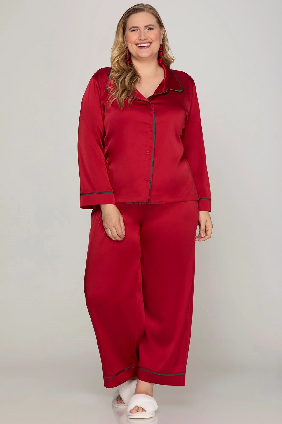 Cherry Red Silk PJ Set