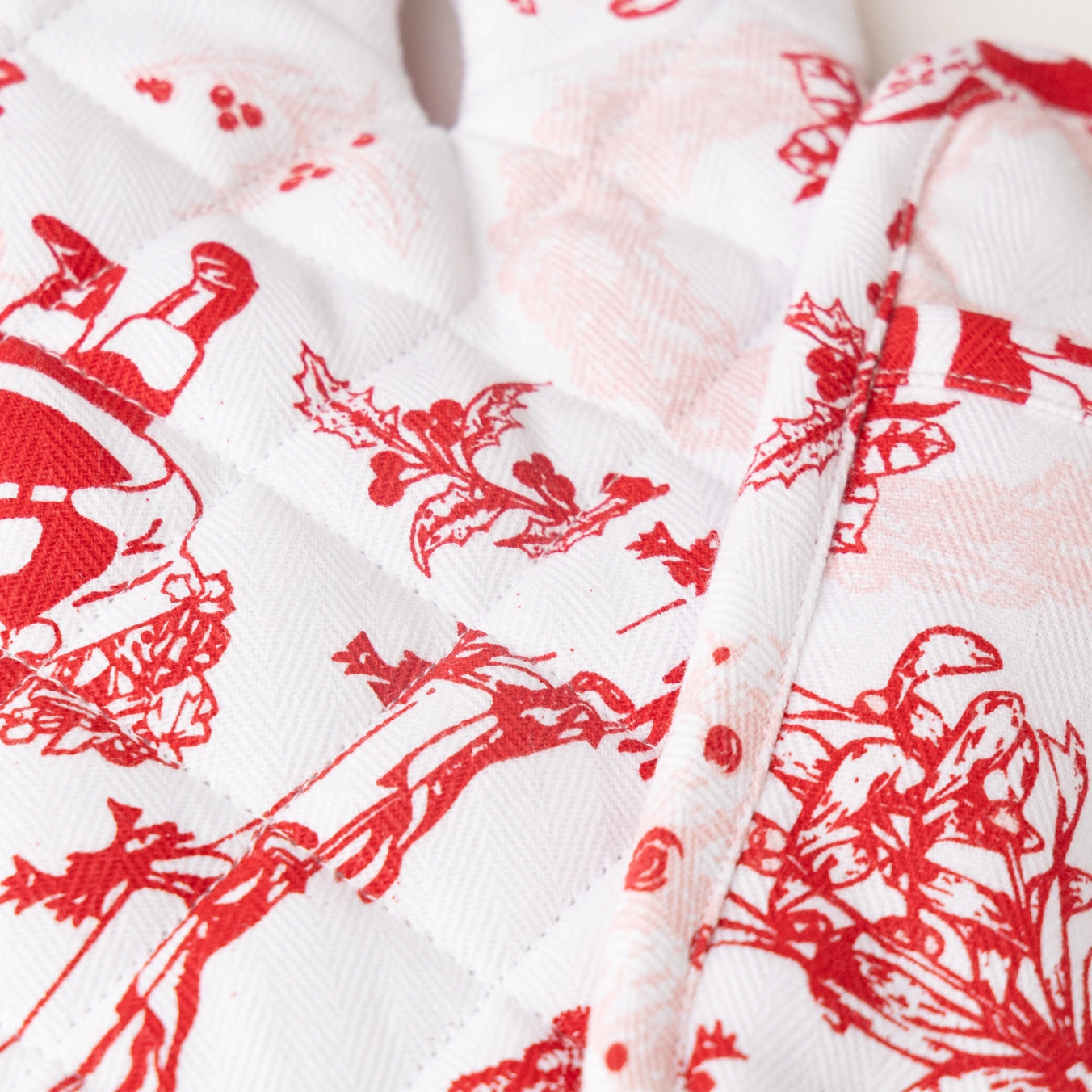 Elevate your kitchen's holiday aesthetic this Christmas with the Santa Toile Oven Mitt Set! 🤶

This 2-piece set features an elegant red toile print, perfect for adding a timeless, festive flair to your cooking. Made from 100% cotton, these mitts and potholders are both comfortable and durable, complete with hanging loops for easy storage. Pair with matching kitchen towels or pom-pom apron for a gift-worthy ensemble.

Or keep them for yourself if you're anything like us ✨