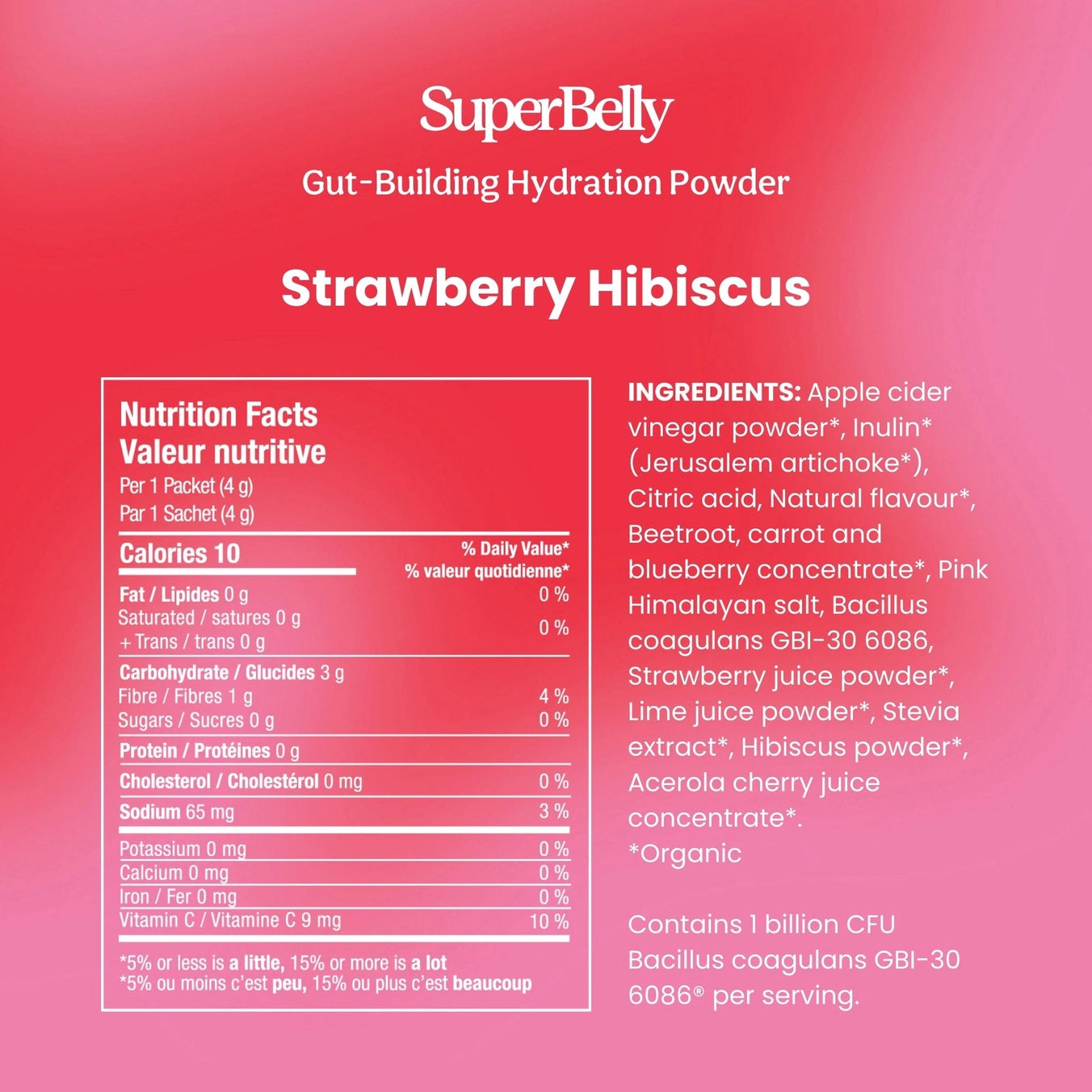 Gut health is key to overall wellness, and SuperBelly makes it easy and delicious. Packed with prebiotics, probiotics, and apple cider vinegar, this tart and fruity water elixir supports a healthy gut flora. Just mix with cold water, shake, and enjoy anywhere! 🌿 It features organic ingredients like real lemon, hibiscus, acerola, and strawberry for a vibrant pink lemonade taste with a tropical twist. Founder Karen's favoruite blend, it's refreshing and super nourishing 🍓

Ingredients: Organic apple cider v