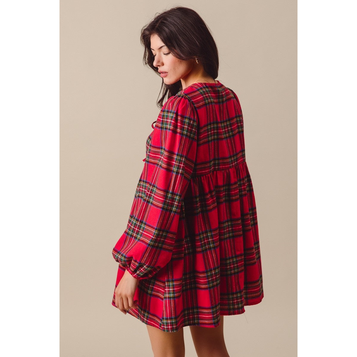 Festive Tartan Plaid Dress With Bows