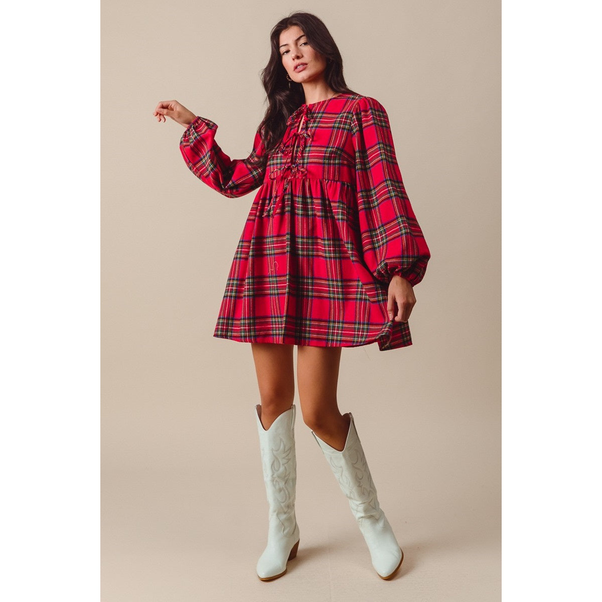 Festive Tartan Plaid Dress With Bows